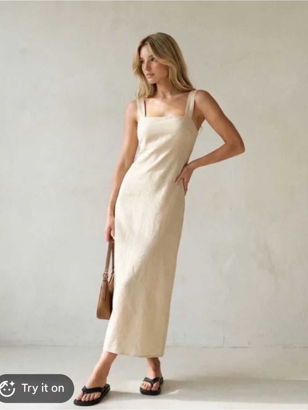 Antonelli Firenze linen dress Square-Neck Cream Maxi Dress with Wide Straps